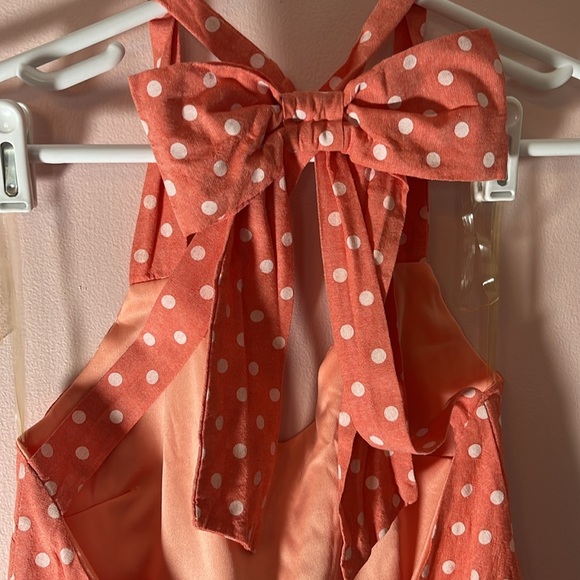 Peach Love California Modcloth Peach Pink & White Dot Sundress with Bow small - Picture 3 of 8